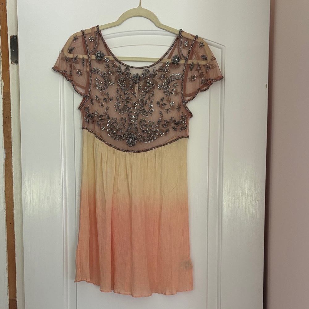 Free People Beaded Ombre Tunic in Peach and Cream